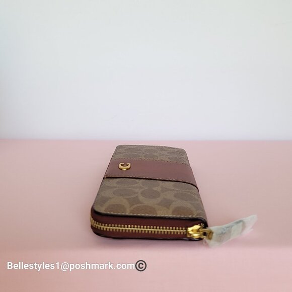 COACH Slim Accordion Zip Wallet In Signature Canvas with Back Slip Pocket-Tan ⭐ - Picture 10 of 16